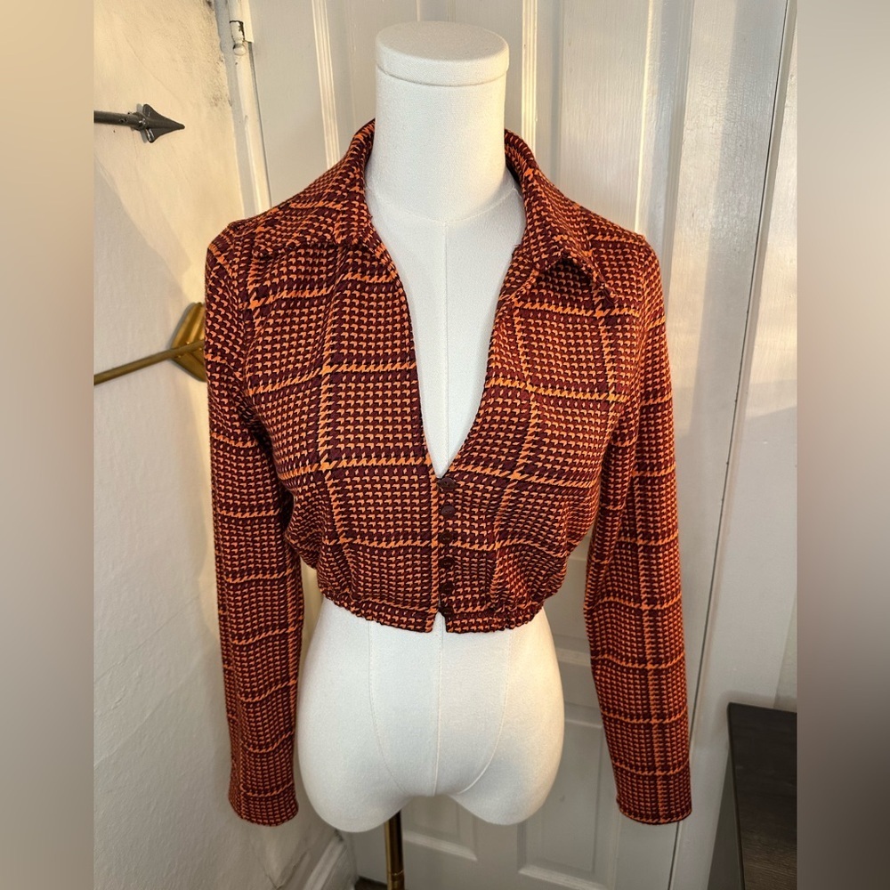 Zara Red and Black Checkered Crop Top